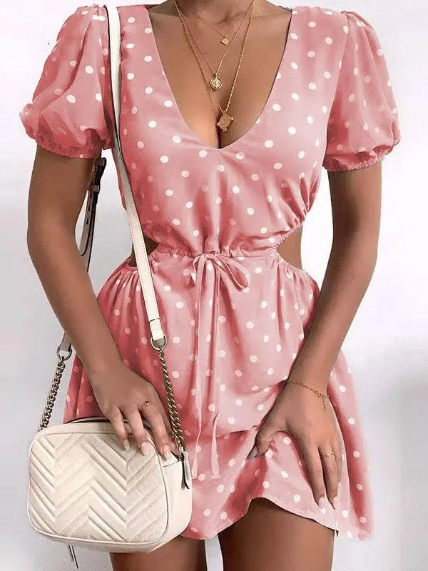 Polka Dot Print Hollow Waist Dress for Women