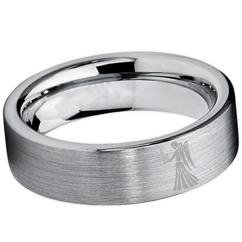 Sliver Tungsten Carbide Rings Flat Virgo Wedding Bands Flat Top Comfort Fit 4MM 6MM 8MM Width