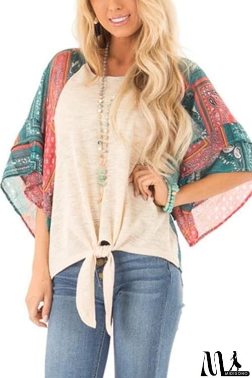 MidiSono - Paisley Bat Sleeve Knot Loose Blouse