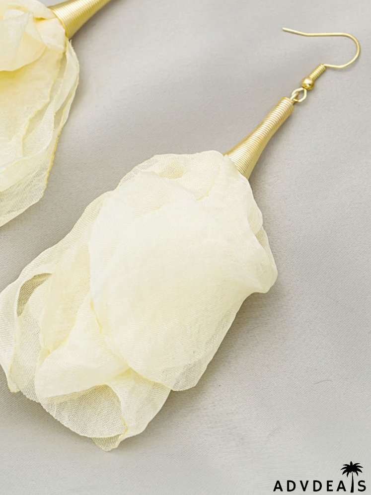 Fabric Flower Drop Earrings