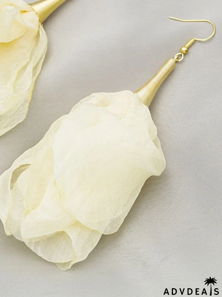 Fabric Flower Drop Earrings