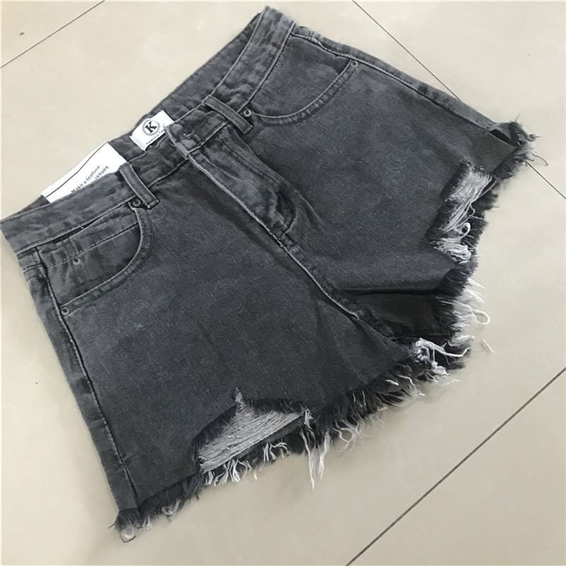 Fongt Summer New Style Thin Loose Hole High Waist Denim Shorts Female Black Wide-legged All-match Outer Wear Pants Trend