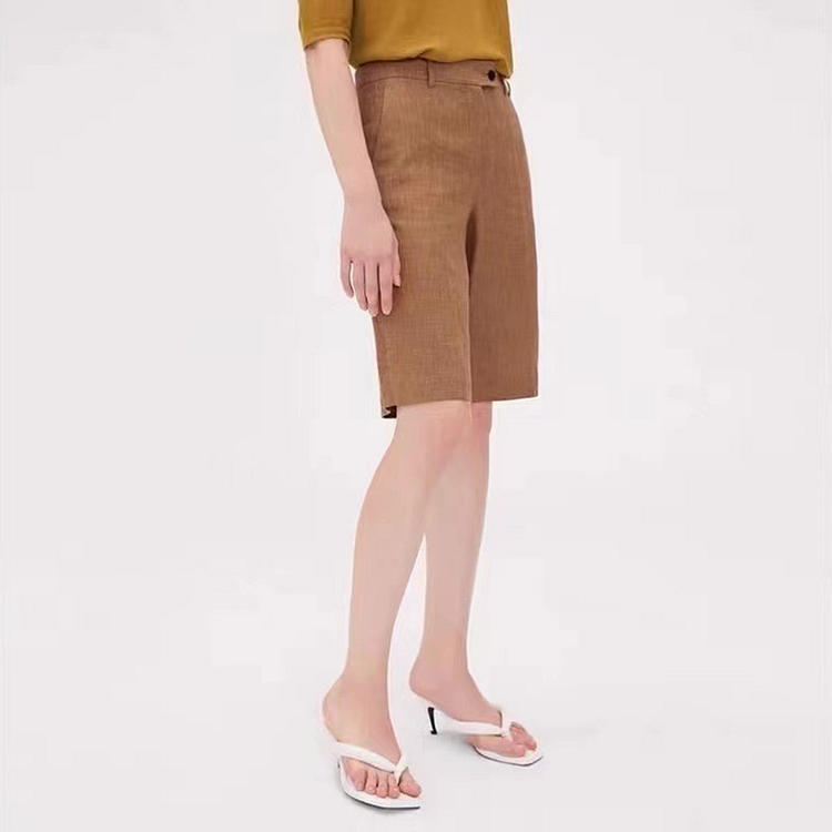 Brown Linen Shorts For Women-ChouChouHome