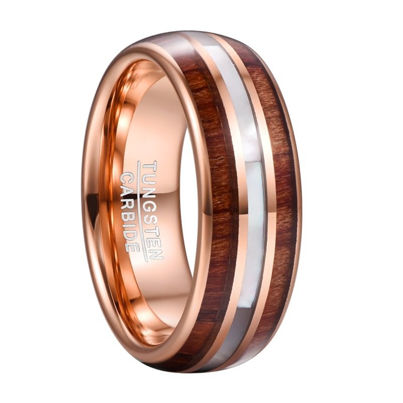 8mm Rose Gold Inlay Tungsten Carbide Rings Men's Wedding Bands