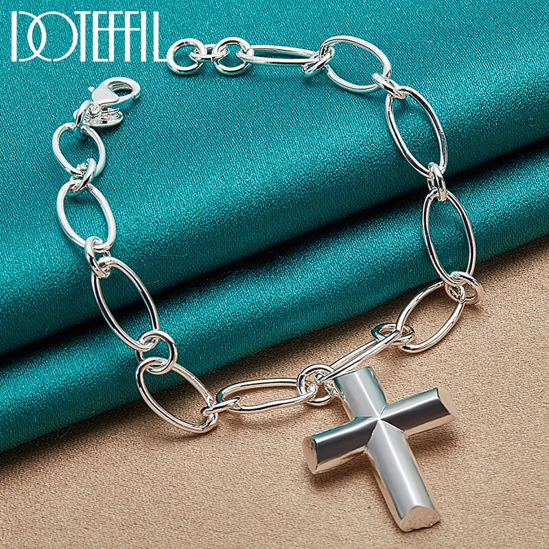 925 Sterling Silver Cross Heart Pendant Bracelet Chain For Woman Jewelry