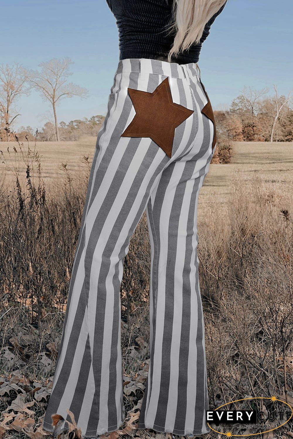 Stripe Star Embellished Western Flare Jeans