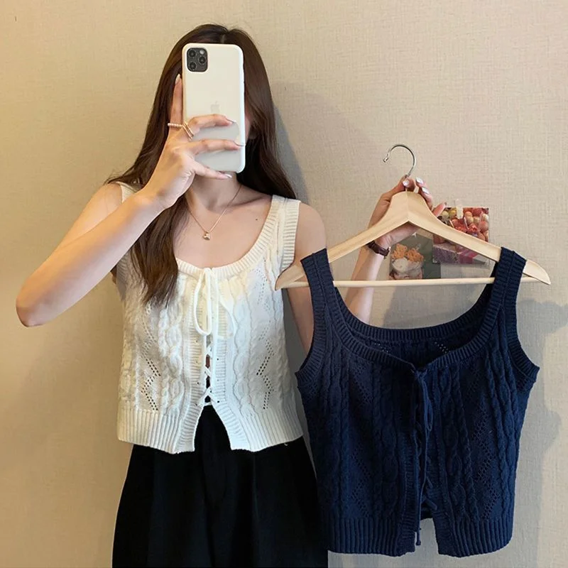 Uveng Uveng Fashion Fashion Short Strap Design Knitted Sling Vest New Niche Sleeveless Top