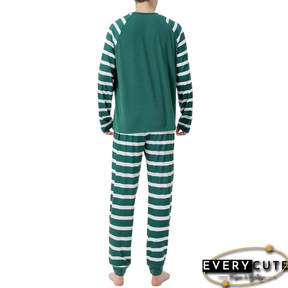 Green Striped Graphic Print Cotton Blend Lounge Set