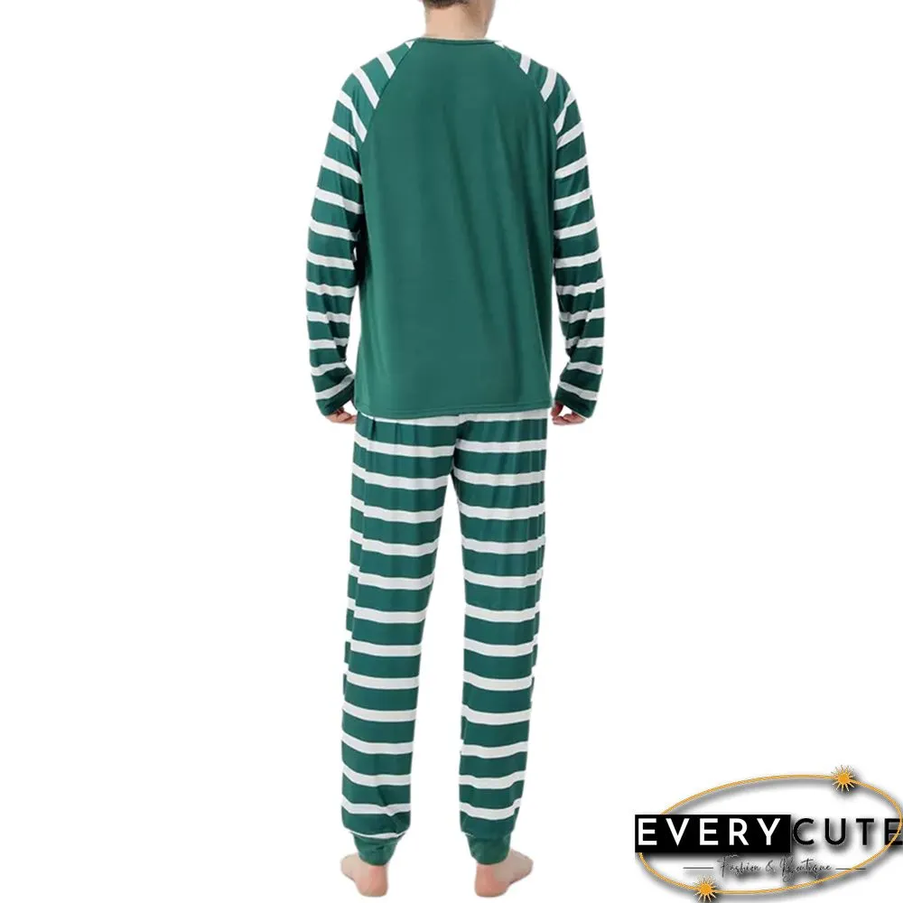 Green Striped Graphic Print Cotton Blend Lounge Set