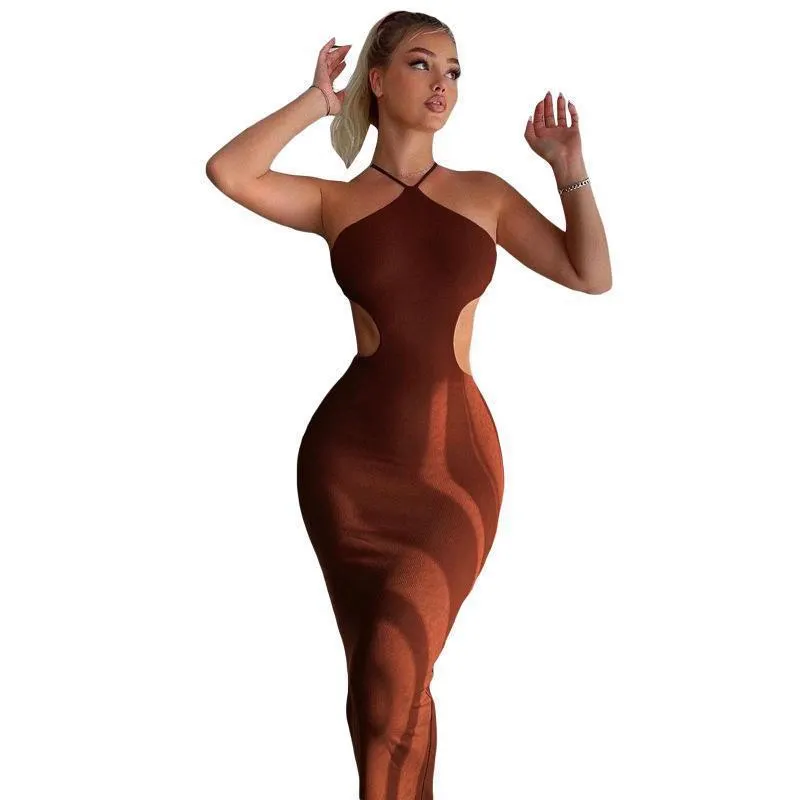 Uveng Uveng / Summer 2023 New Women's Sexy Back Strap Hanging Neck Bag Hip Slim Temperament Dress Woman