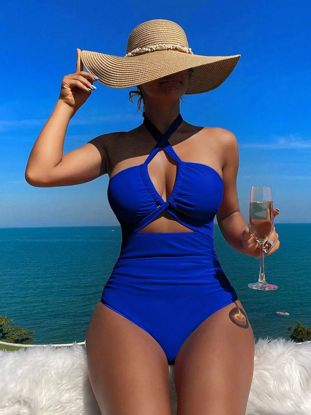 Churchf 2025 New Bikini Solid Color Sexy High-Waisted Bikini Swimsuit Women