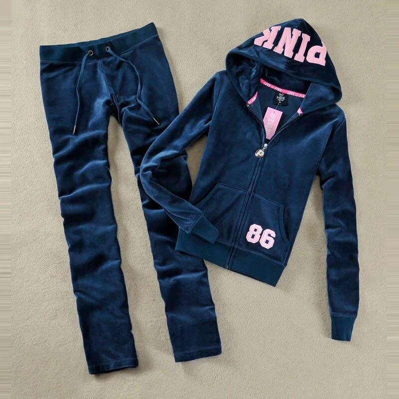 Spring / Fall 2021 PINK Women's Brand Velvet Fabric Tracksuits Velour Suit Women Tracksuit Hoodies And Pants SIZE S - XL 1110-1