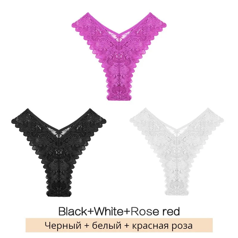 FINETOO New Lace Thongs 3Pcs/set Women Sexy G-string Underpants S-XL Lace Underwear Ladies Floral Panties Female Lingerie 2022