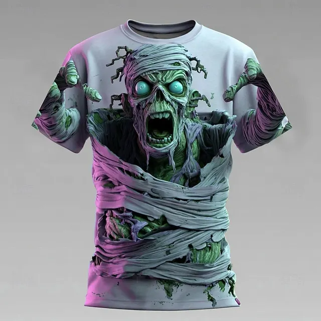 Men's Halloween Optical Illusion Zombies 3d Short Sleeve T-shirt artswardrobe