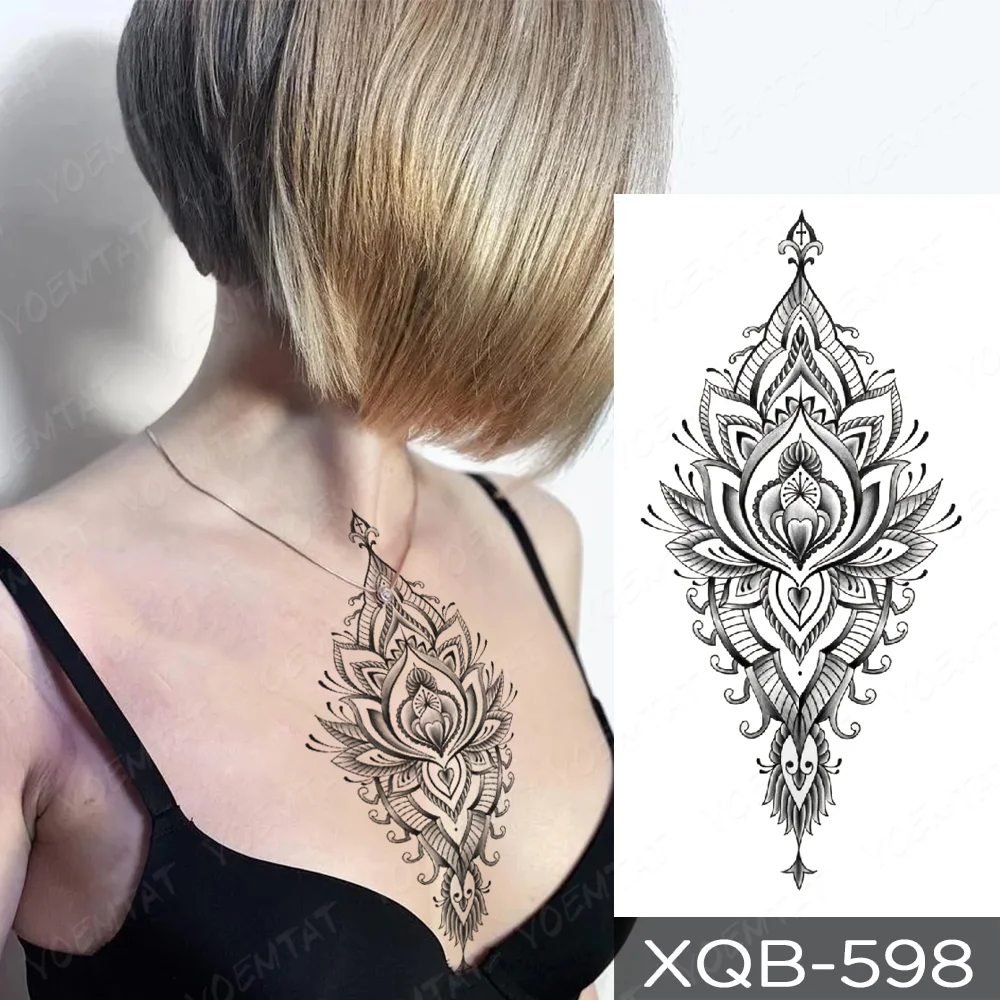 Sdrawing Temporary Tattoo Sticker Henna Mehndi Totem Flash Tatto Lotus Flower Hand Fingers Body Art Arm Fake Tatoo Men Women