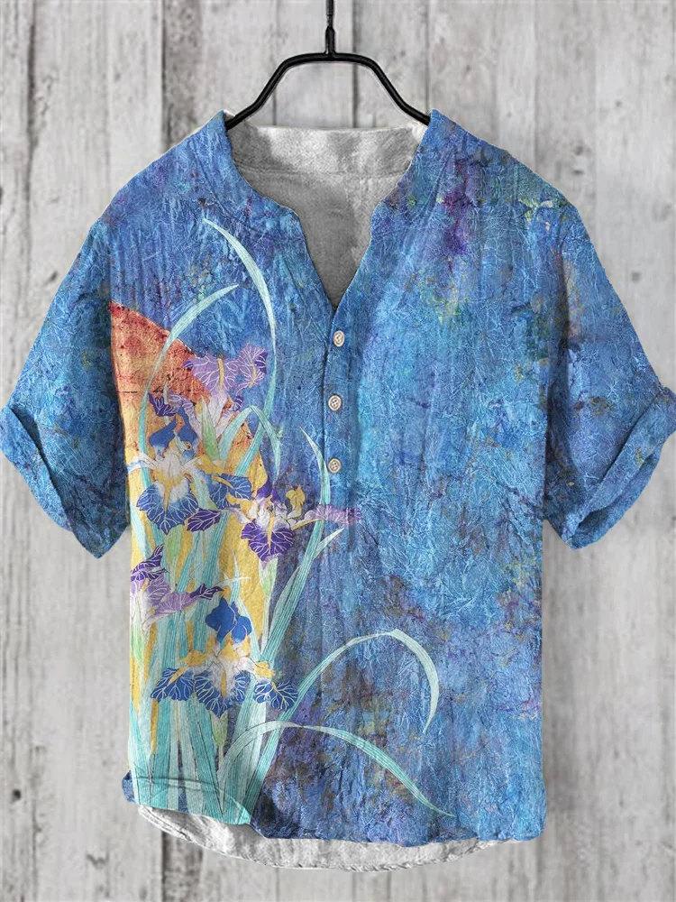 Orchid Japanese Art Print Linen Shirt