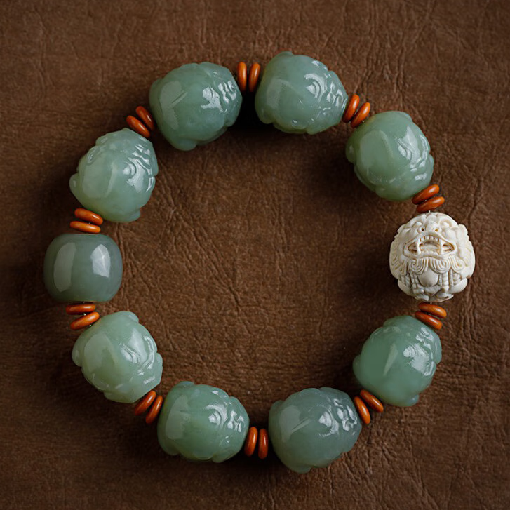 High Standard Hetian Jade Pixiu Bracelet for Men Buddhist Prayer Beads Men's Jade Bracelet Decorative Jade Stone Jewelry for Play and Display