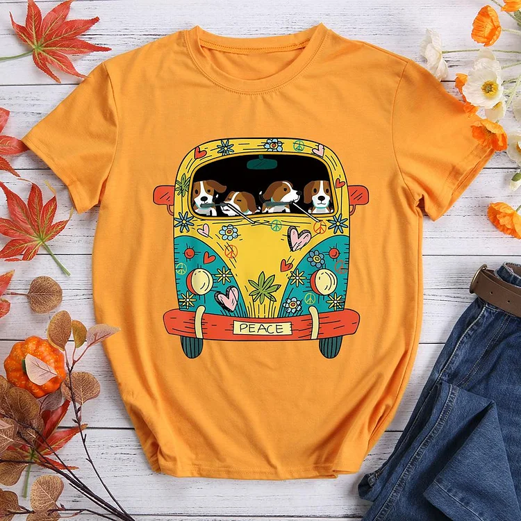 Dog Hippie Car Hippy Style eagle Lover  T-Shirt Tee -011001-CB