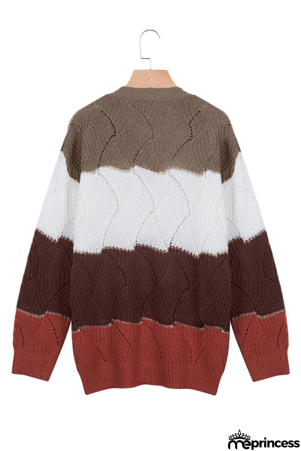 V Neck Colorblock Textured Knit Sweater