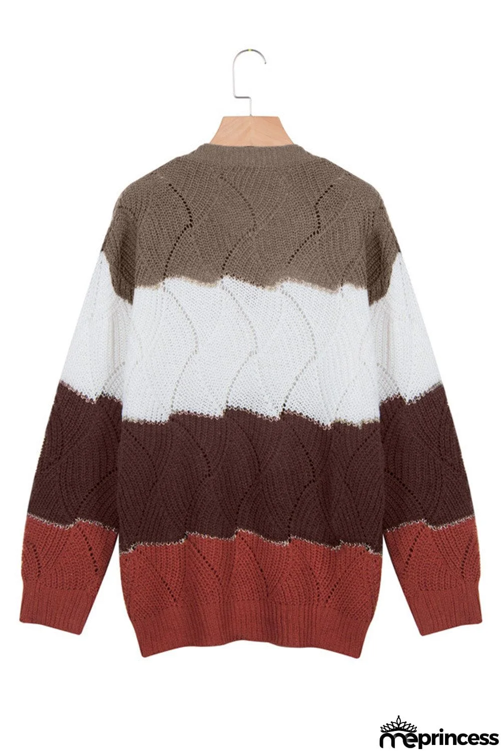V Neck Colorblock Textured Knit Sweater