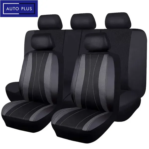 2023 Upgrade Seat Covers For Car Leather Set Universal Black And Grey Sand Cloth Fit Most SUV Truck Van