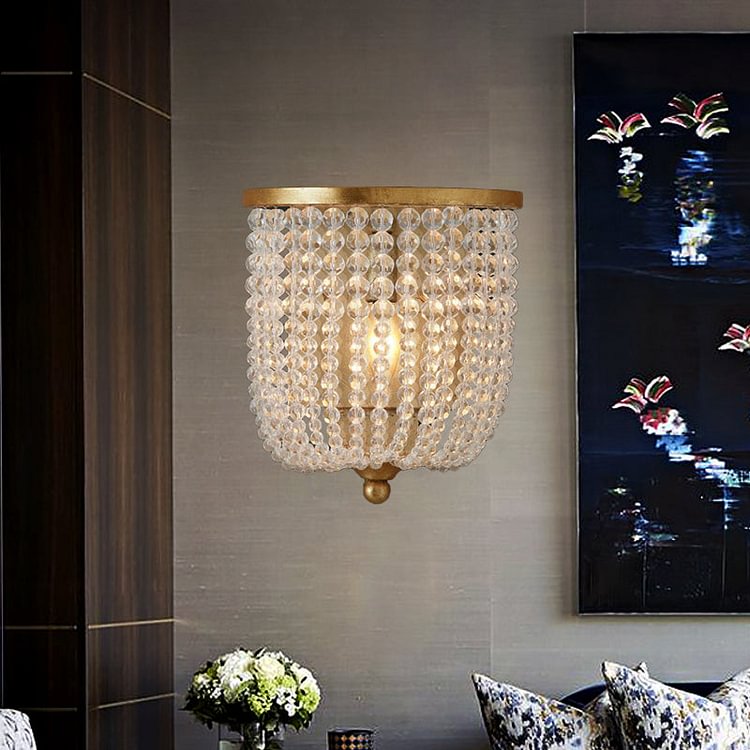 Basket Living Room Wall Mounted Lamp Traditional Style Crystal 1 Light Brass Sconce Light