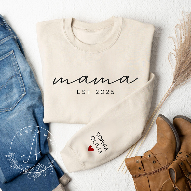 Custom Mama Est Sweatshirt,Mothers Day Gift,New Mom Gift