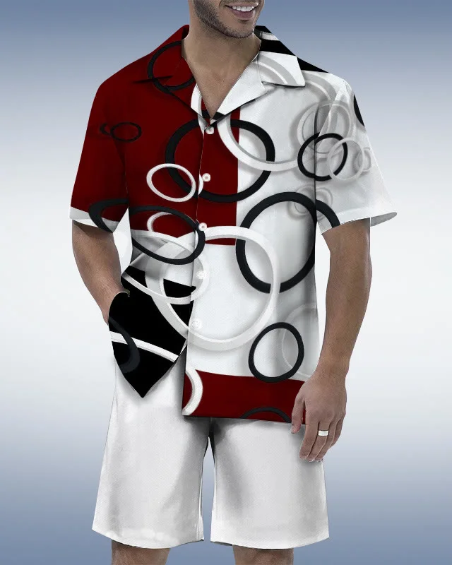 Suitmens Men's Abstract Geometry Shirt Set  0277
