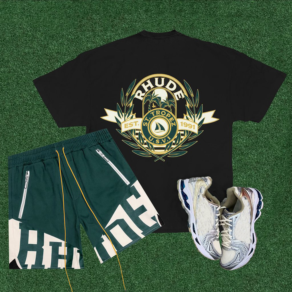Rhude Casual Street Basketball Mesh Shorts T-Shirt Two-Piece Set