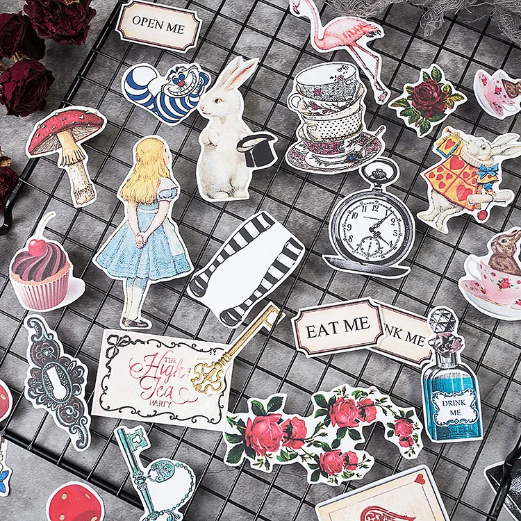 JOURNALSAY DIY Journal Collage Alice in Wonderland Girl Sticker Vintage Art Scrapbooking