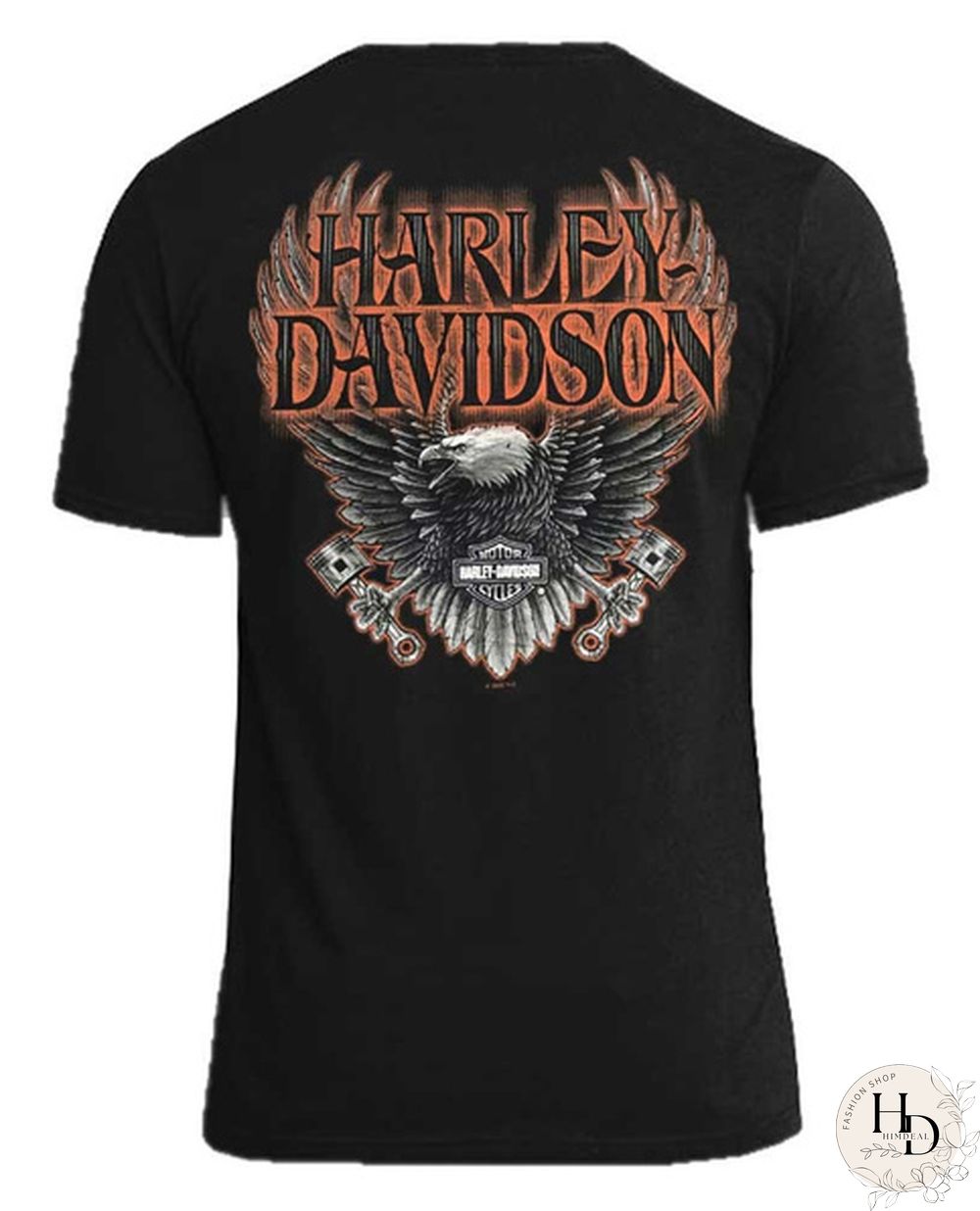 Harley-Davidson Men's Eagle Piston Short Sleeve Crew-Neck Cotton T-Shirt - Black