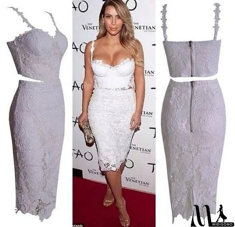 MidiSono - SEXY SUSPENDERS LACE EMBROIDERY TWO DRESS