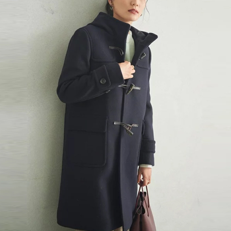 Women's thickened hooded woolen pocket coat
