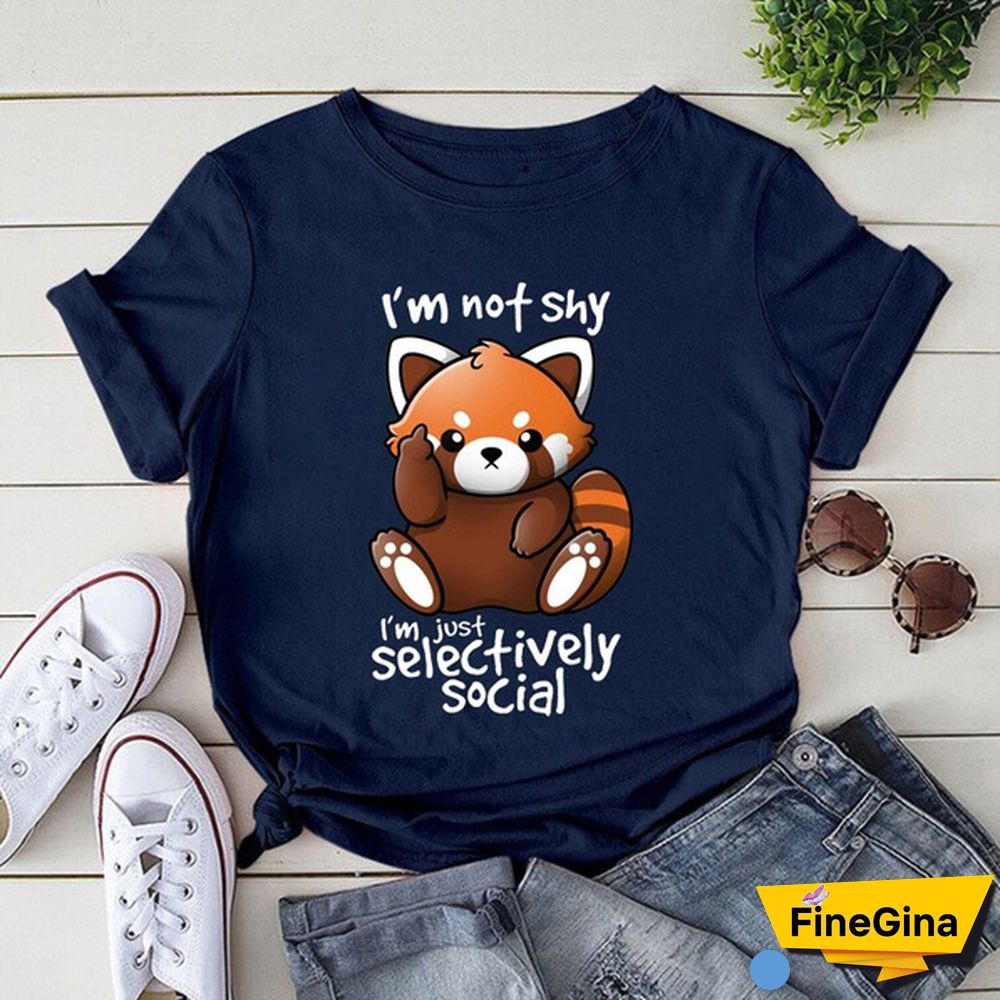 Panda I'm Not Shy I'm Just Selectively Social Print T-shirts For Women Summer Fashion Casual Short Sleeve Round Neck Ladies Tops