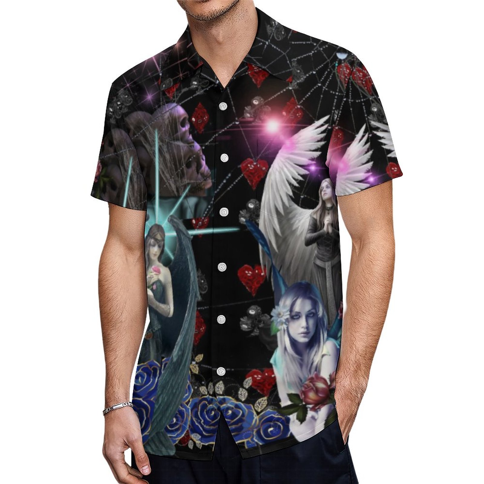 Love Spell By Gothic Angels Of Darkness Hawaiian Shirt Mens Button Down Plus Size Tropical Hawaii Beach Shirts