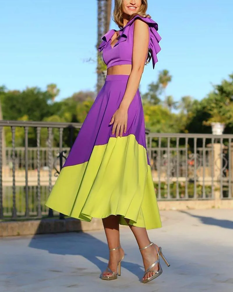 Stylish Colorblocked Two Piece Suit