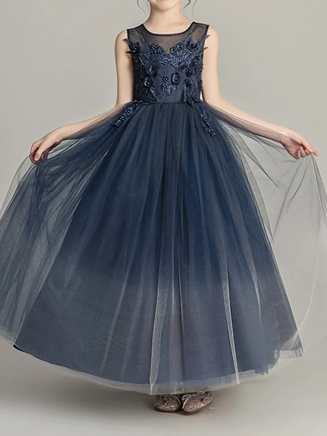 Hellodresses Sleeveless Jewel Neck Ball Gown Pageant Flower Girl Dresses Polyester With Appliques