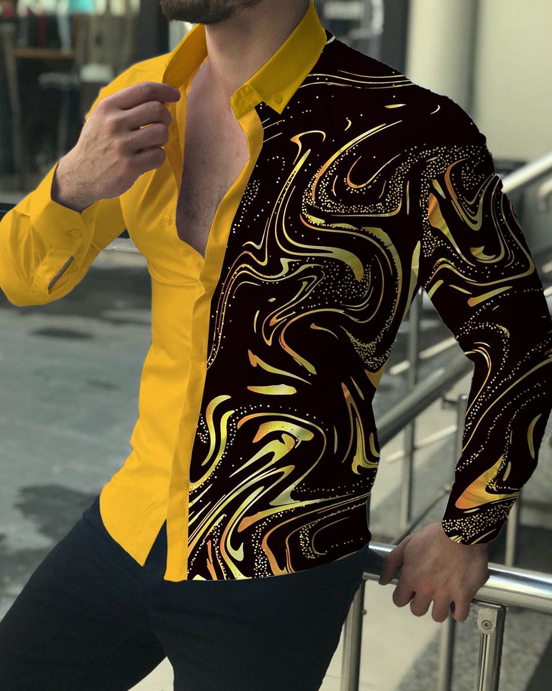 Men's Casual Printed Long Sleeve Shirt