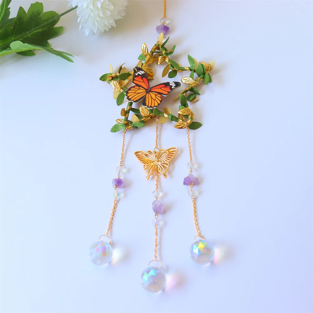 Crystal Wind Chime Prism Catchers Ornament Home Room Garden Decor (Star)