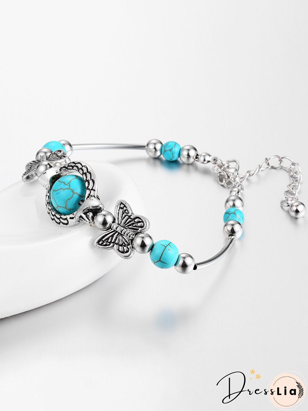 Vintage Alloy Butterfly Turquoise Bracelet