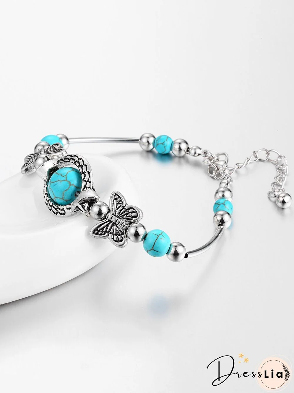 Vintage Alloy Butterfly Turquoise Bracelet