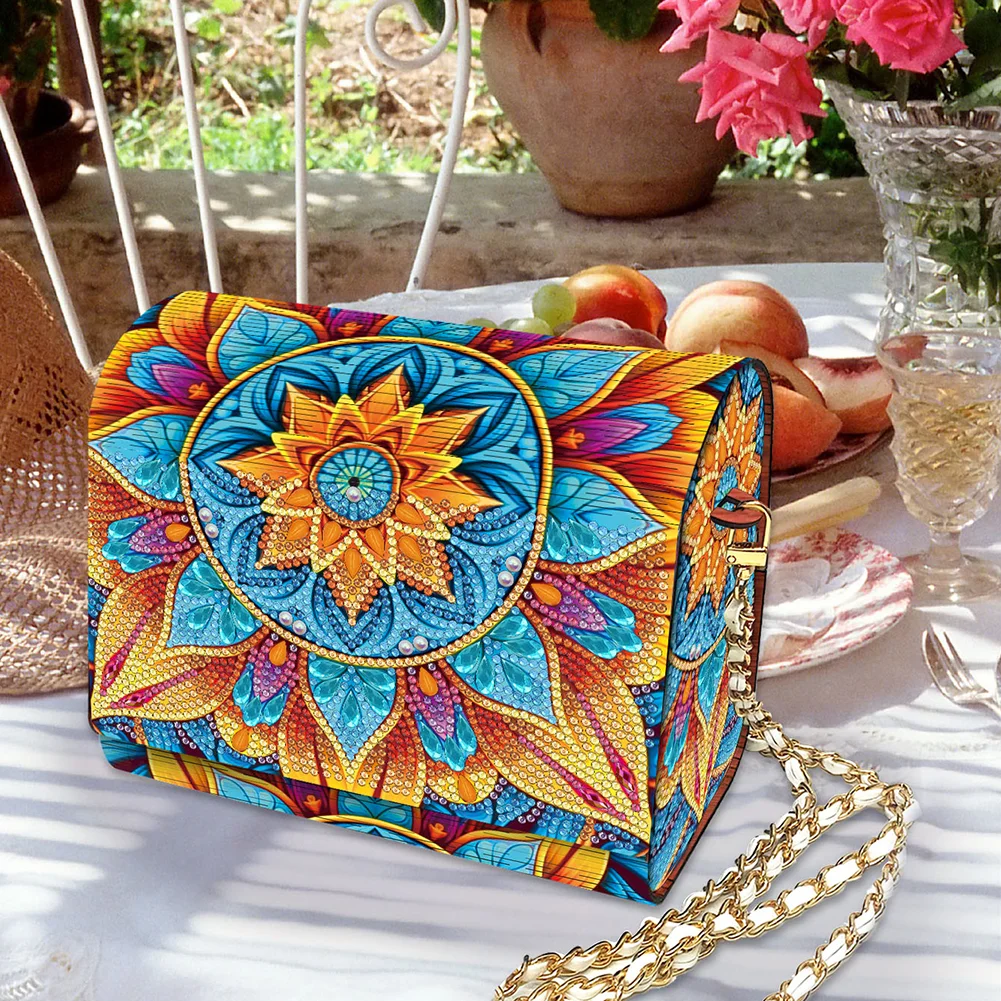 DIY Mandala Diamond Art Wooden Coin Pouch with Chain 5D Diamond Painting Purse