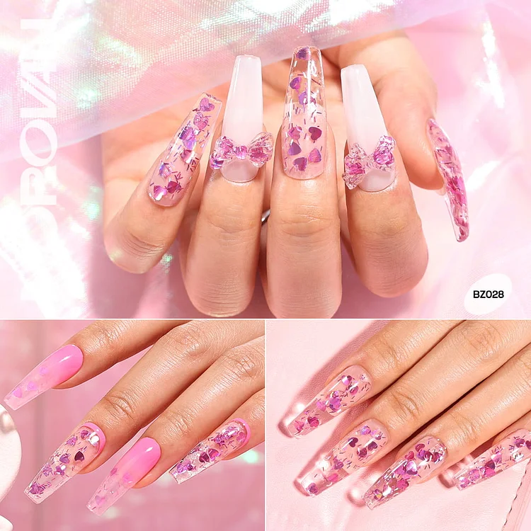 Acrylic nails décorate with rhinestones & pink orchid