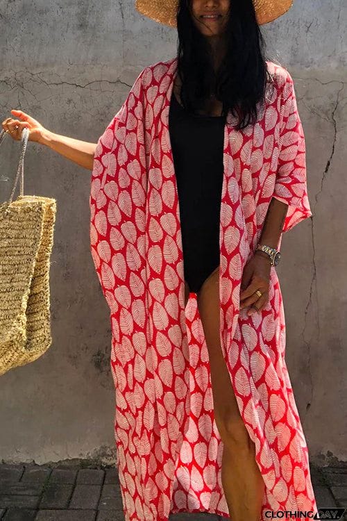 Leaf Belted Kimono Cardigan