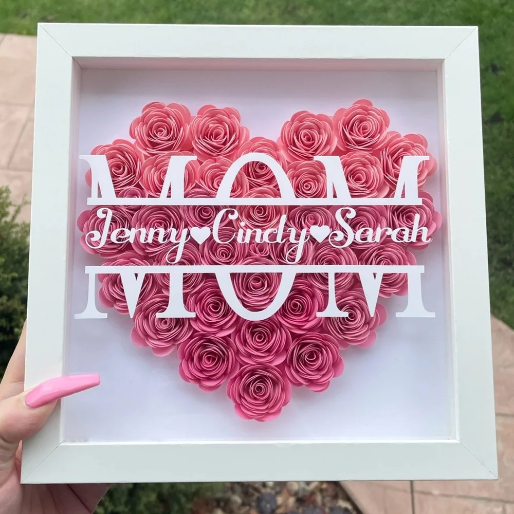 🔥Countdown To Mother's Day🔥Heart Shaped Monogram Flower Shadow Box Mothers Day Gift MOM / MAMA / MUM / GRANDMA / NANA / MAMAN (Buy 2 Free Shipping-Mother's Day Sale)