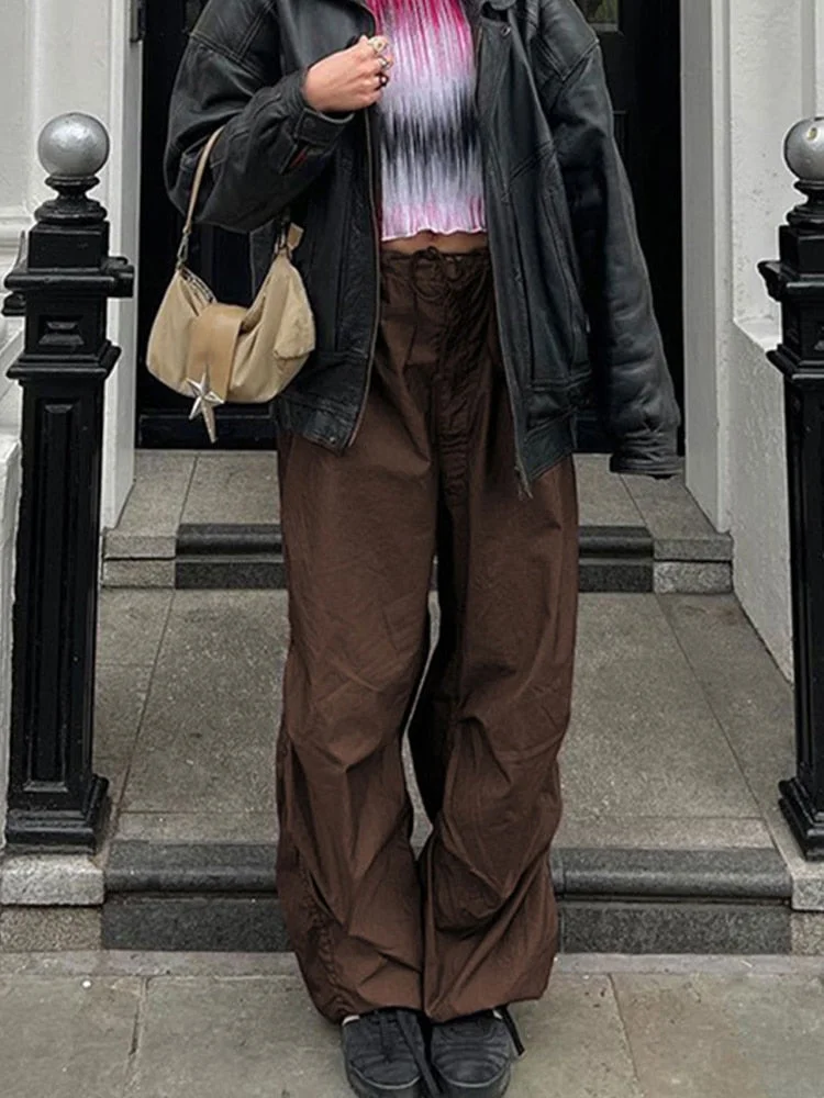 Jacuqeline 2022 Casual Drawstring y2k Pants Cargo Women Low Waist Loose Baggy Joggers Trousers harajuku Wide Leg Sweatpants