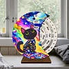 Black Cat Diamond Painting Unique Wooden Rotating Calendar for Home Office