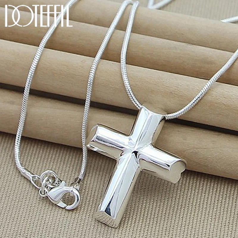 DOTEFFIL Genuine 925 Sterling Silver Cross Necklace Fashion Jewelry Pendant 18 Inches Snake Chain Women 