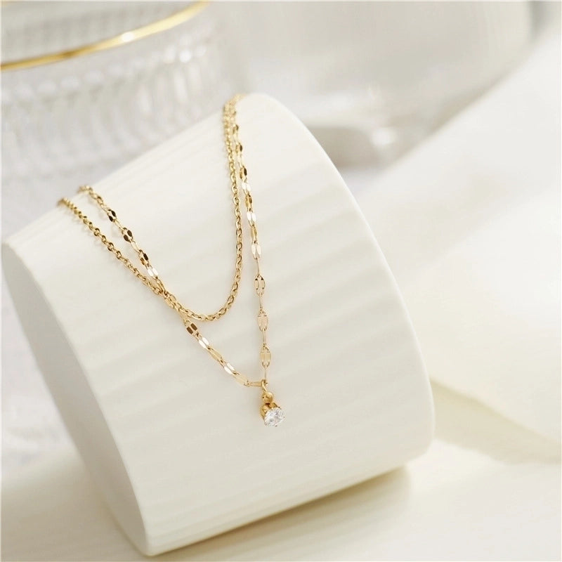 304 Stainless Steel IG Style Minimalist Plating Inlay Round Artificial Rhinestones Layered Necklaces