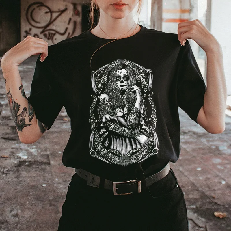 Dead Skull Lady Printed Women's T-shirt -  